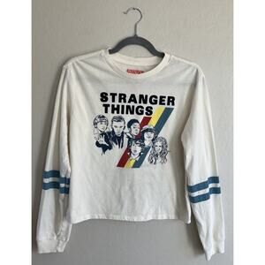 NETFLIX STRANGER THINGS Women Rib Long Sleeve Crop T-Shirt Top Cream Size Medium